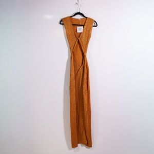 NEW Same Cut Out Twist Cotton Blend Knit Stretch Sequin Embellished Dress Copper